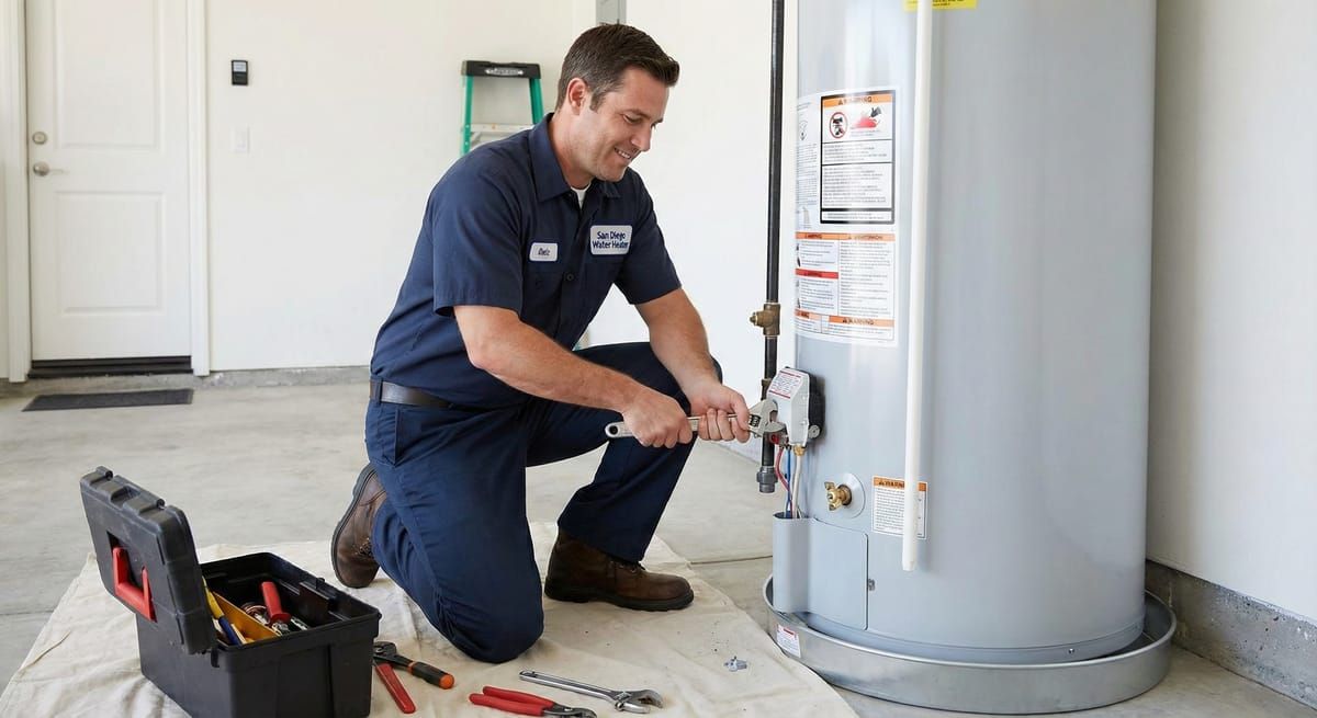 Water heater technician at work in San Diego